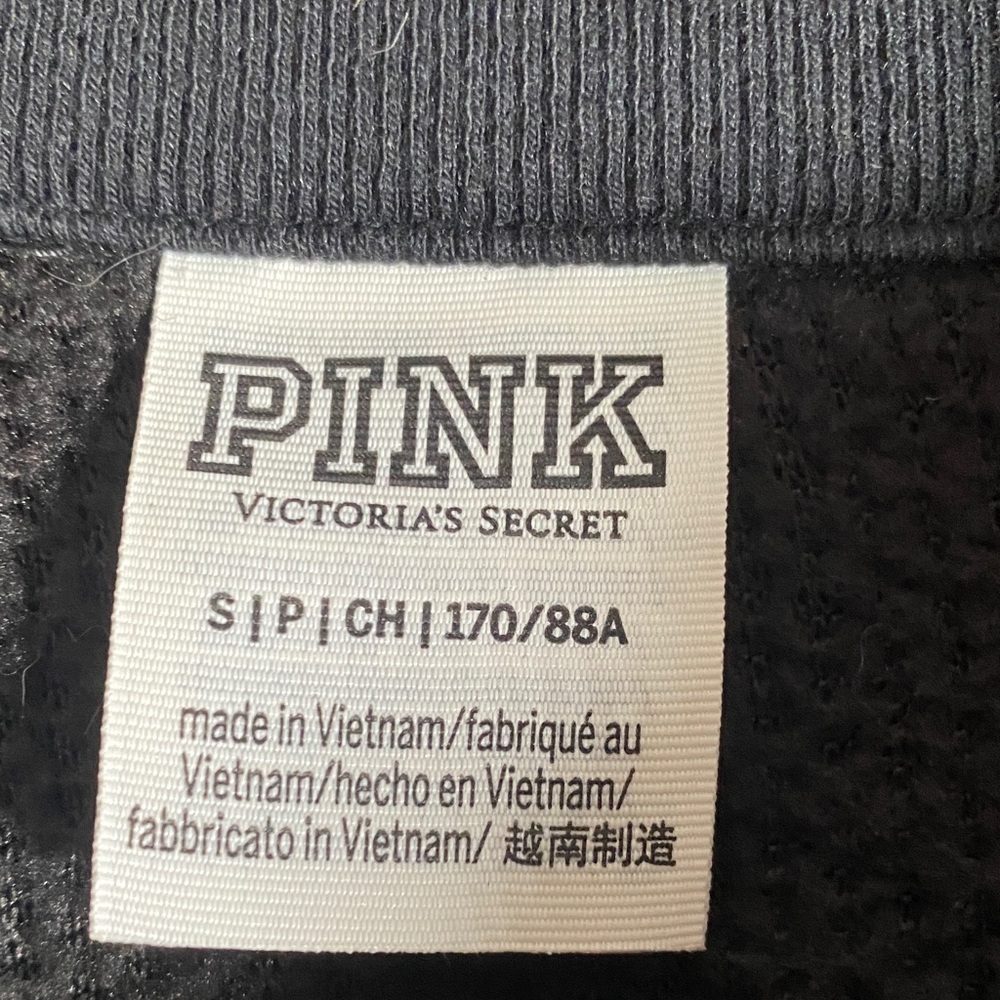 PINK Victoria’s Secret Black Sherpa Quarter-Zip Pullover Women’s S/P Fleece Crop - Picture 3 of 9